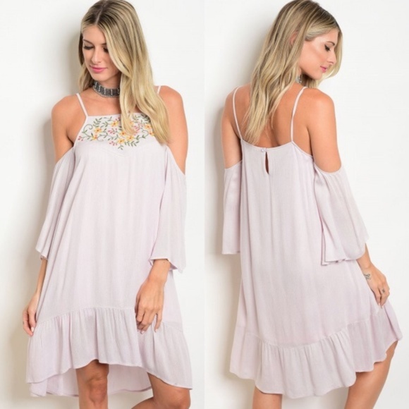 4 Love and Fun Dresses & Skirts - ✄🏷Lilac Cold Shoulder Dress w/ Floral Detail